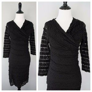 MAX STUDIO Black Faux Wrap Lace Bodycon Dress